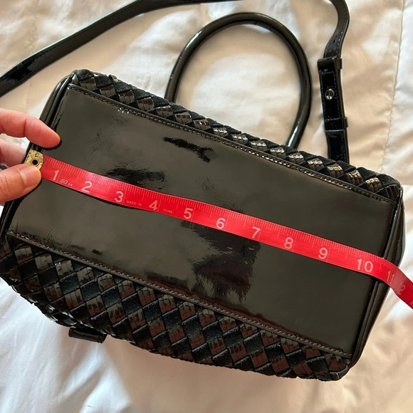 Cole Haan Black Leather & Suede Basketweave Woven Bag - Picture 8 of 10